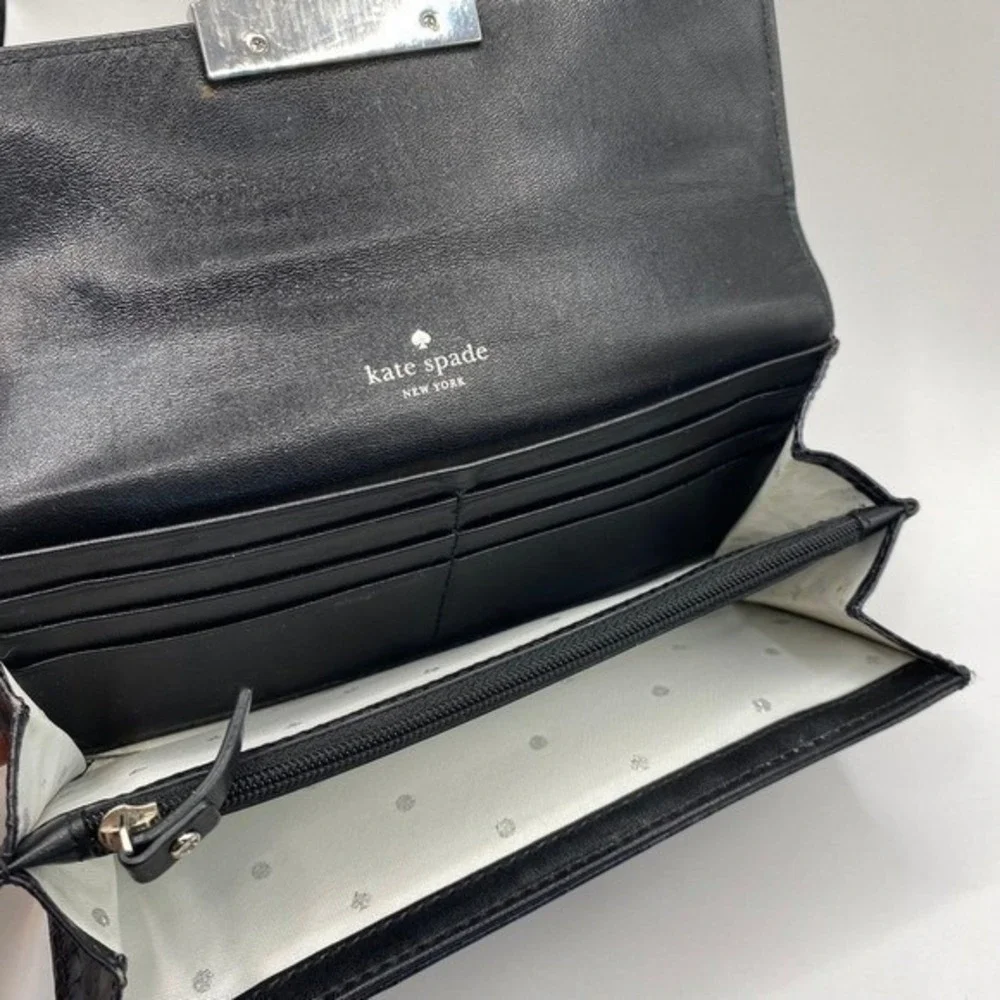 VTG Kate‎ Spade NY Embossed Snakeskin Leather Wallet Clutch Navy Old Money Italy